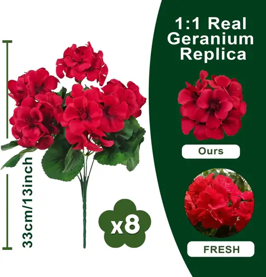 8 Bundles Artificial Geranium Flowers,… — Photo 3