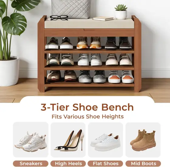 27.6" Bamboo Shoe Bench with… — Photo 4